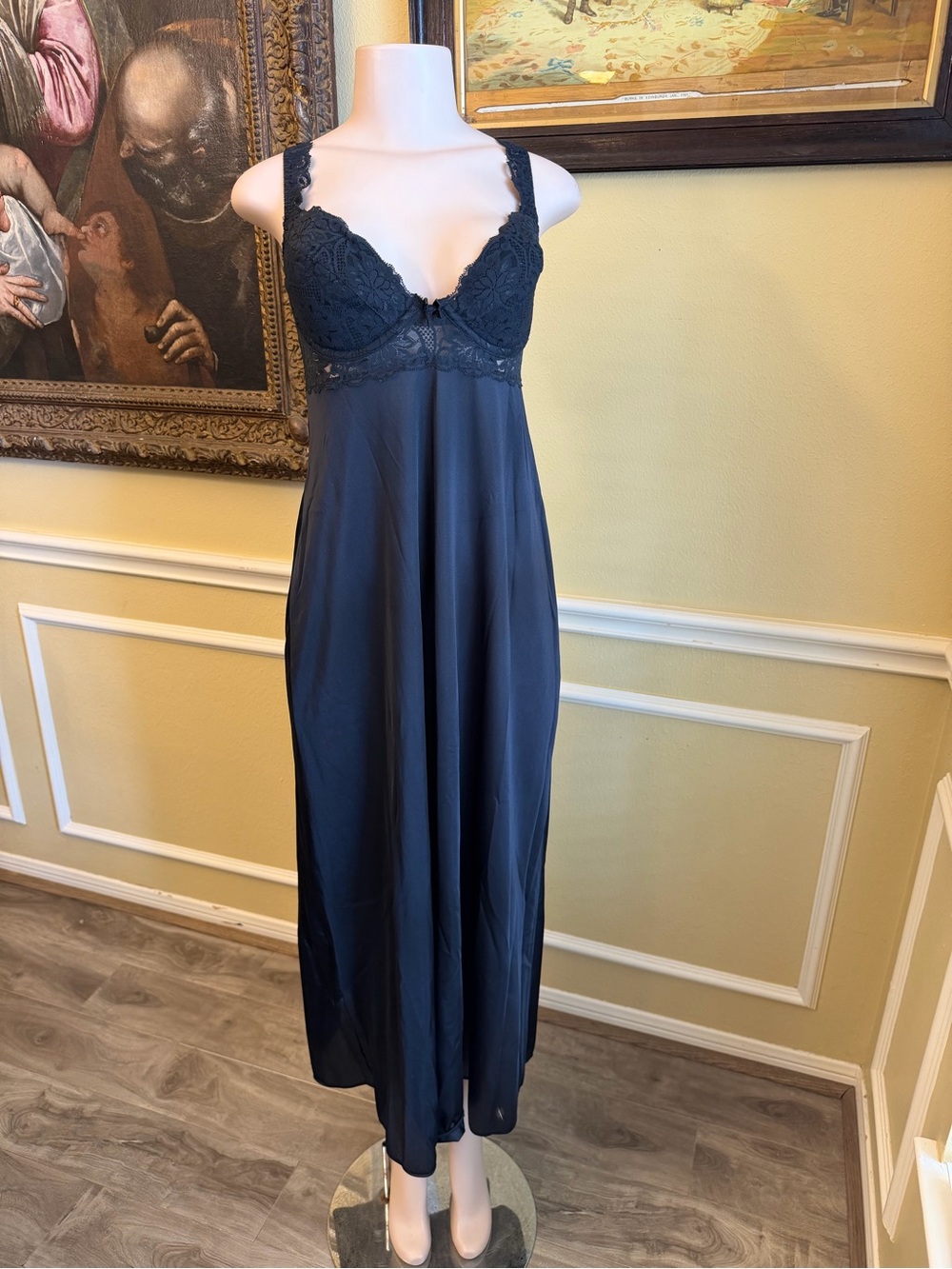 Victoria's Secret Navy Lace-Trim Long Chemise